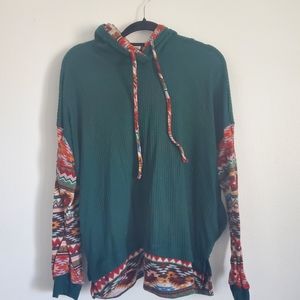 Green aztec print hoodie